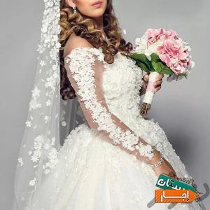 اجاره لباس عروس گل برجسته کد 4423 با مناسب ترین قیمت